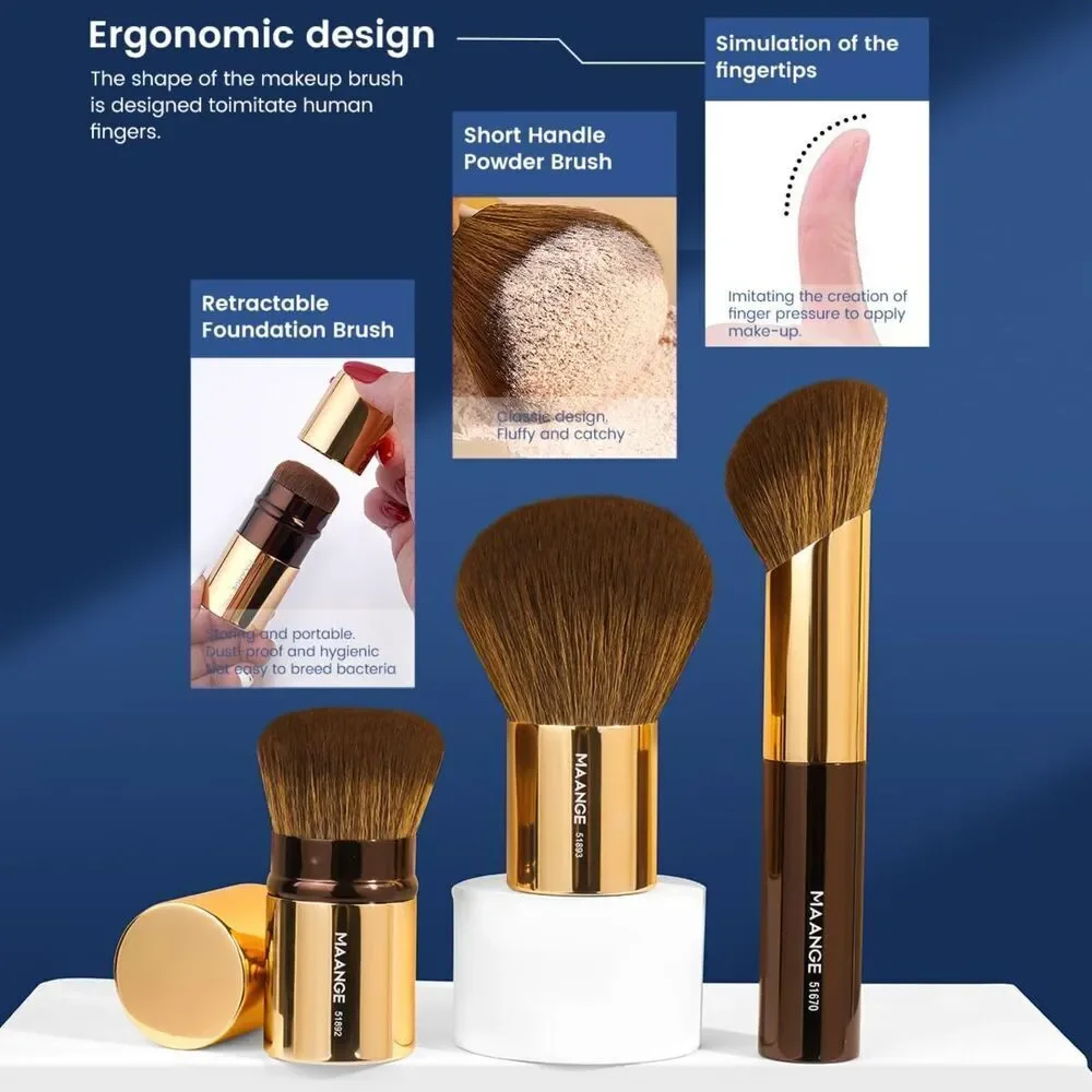 Maange 7 Pieces Coffee Gold Double Sided Kabuki Cosmetics Makeup Brushes